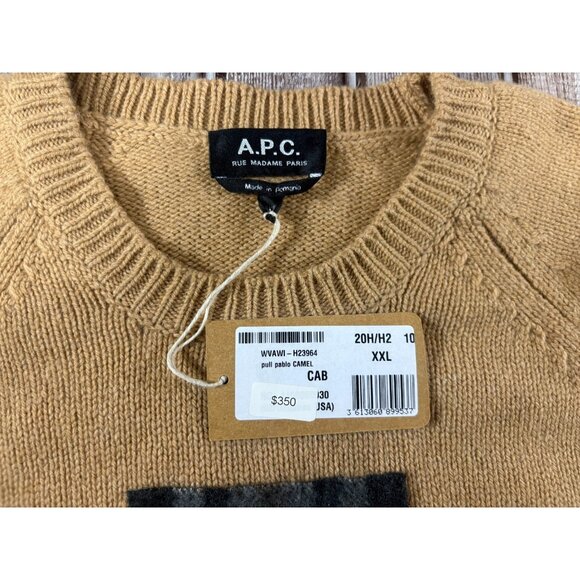 A.P.C 100% Lambswool Crew Neck Pullover sweater sz 2XL color camel NWT mspr $350 - Picture 3 of 9